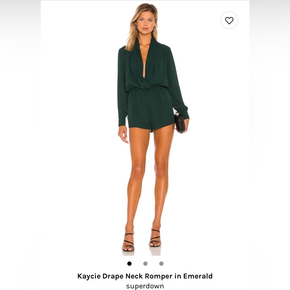 Superdown from Revolve Kaycie Drape Neck Emerald/Dark Green Romper XS